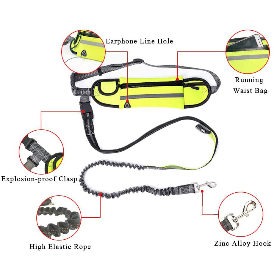 NNEAGS Yellow Adjustable Hands-Free Pet Leash Bag Dog Lead Walking Running Jogging Pet Essentials-3