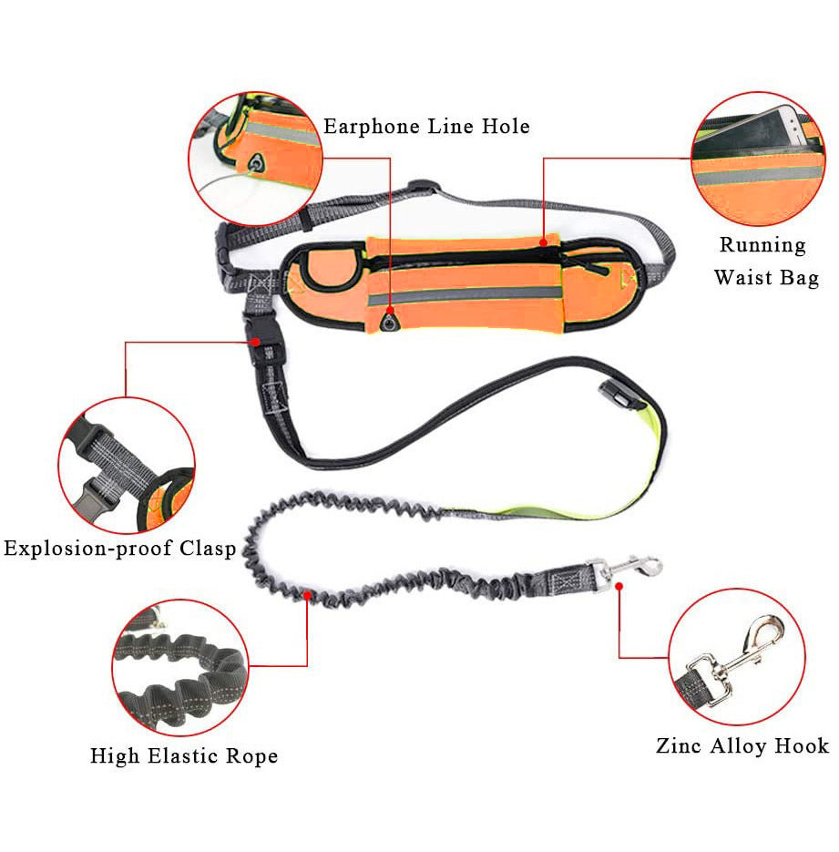 NNEAGS Orange Adjustable Hands-Free Pet Leash Bag Dog Lead Walking Running Jogging Pet Essentials-3