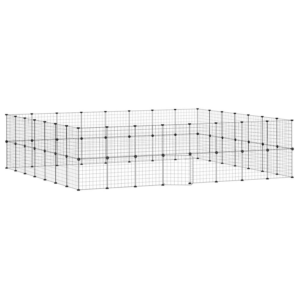 NNEVL 60-Panel Pet Cage with Door Black 35x35 cm Steel-1