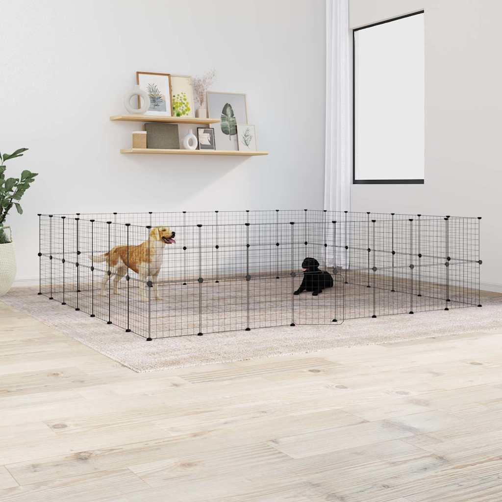 NNEVL 60-Panel Pet Cage with Door Black 35x35 cm Steel-0