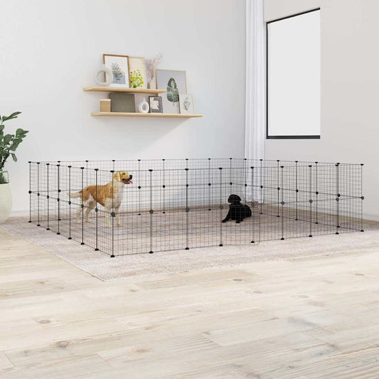 NNEVL 60-Panel Pet Cage with Door Black 35x35 cm Steel-0
