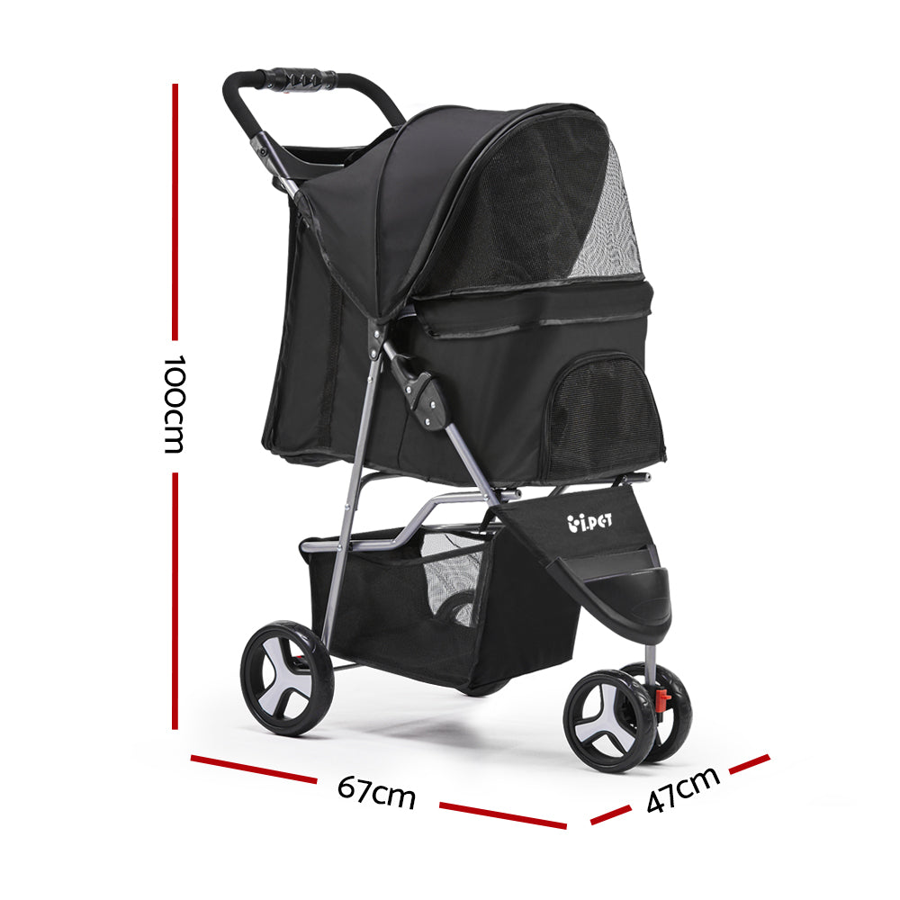 NNEDSZ 3 Wheel Pet Stroller - Black-1
