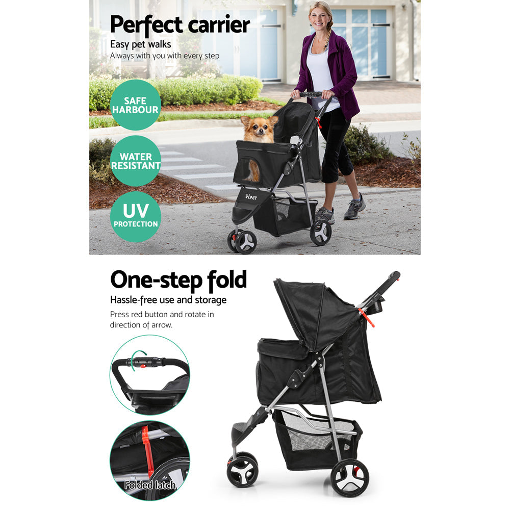 NNEDSZ 3 Wheel Pet Stroller - Black-3