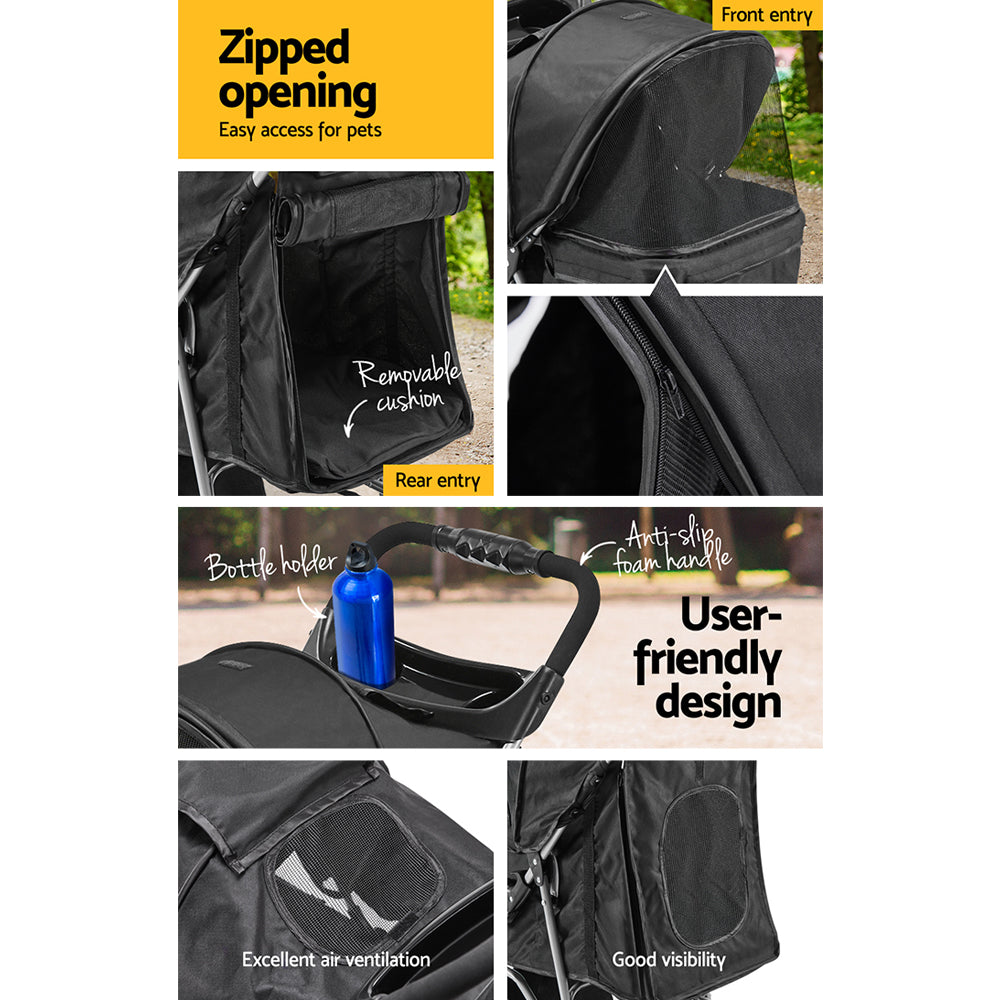 NNEDSZ 3 Wheel Pet Stroller - Black-4