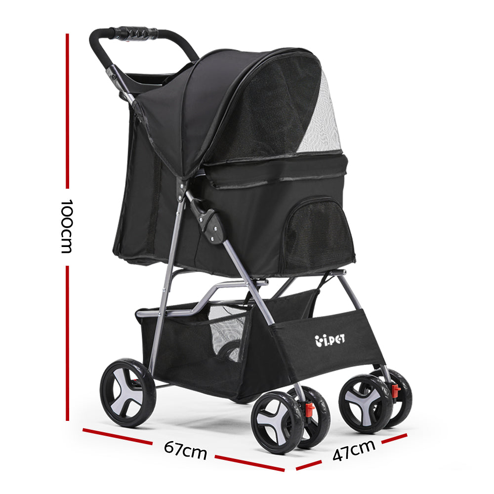NNEDSZ 4 Wheel Pet Stroller - Black-1