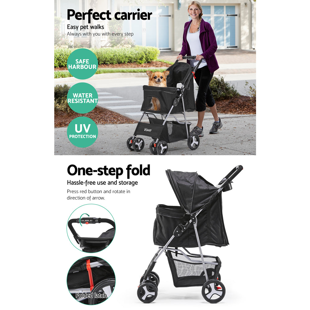 NNEDSZ 4 Wheel Pet Stroller - Black-3