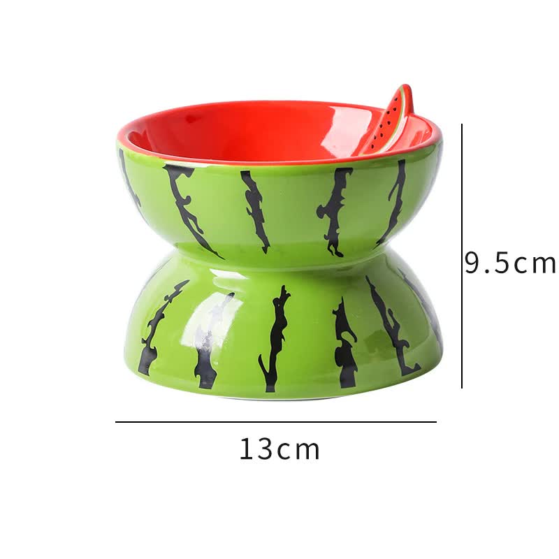 Ceramic Elevated Pet Food Bowl - Watermelon