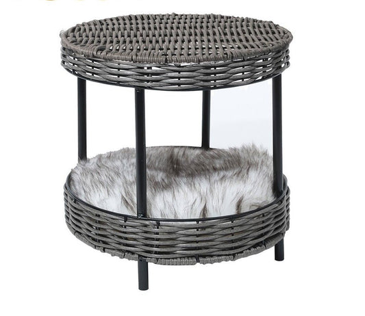 Raised Wicker Basket Pet Bed